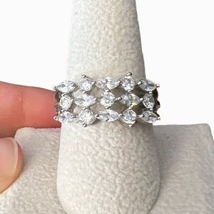 White/Clear Marquise & Round Cut Rhinestone Triple Split Shank Ring